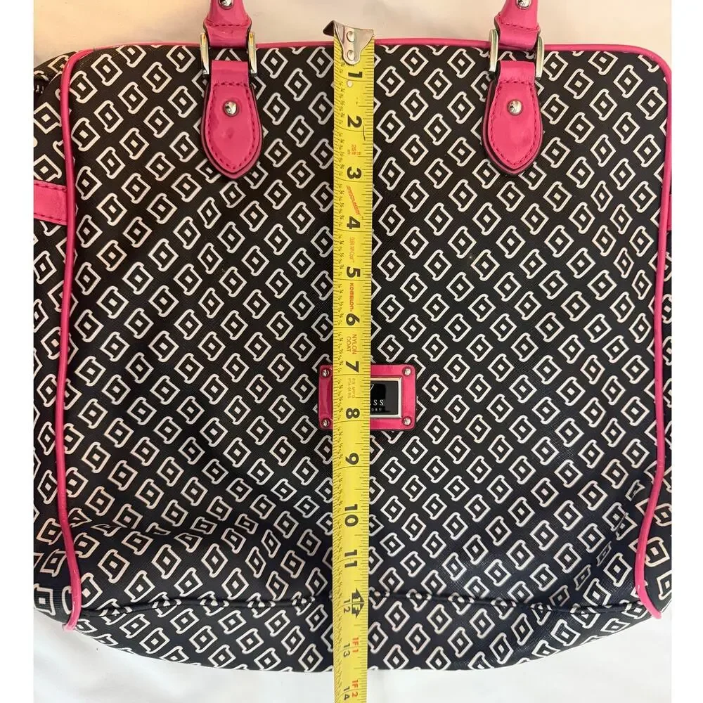 GUESS Satchel Black/White with Pink Trim Zipper Closure Handbag